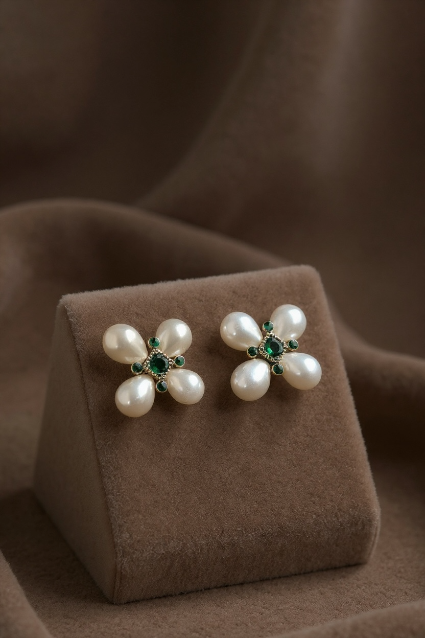 Luna Green Pearl Earrings