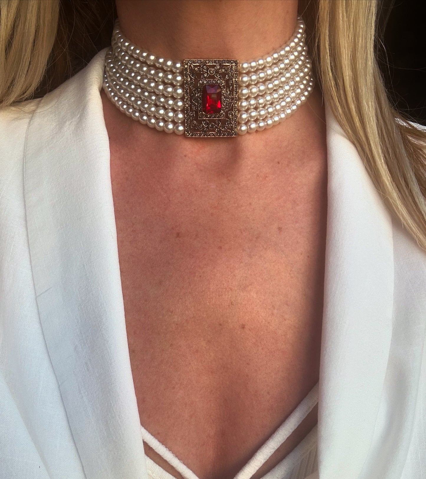 Red Pearl Chocker Necklace