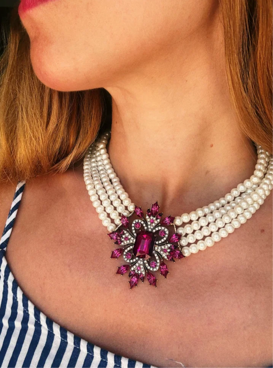 Pink Crystal Chocker Necklace