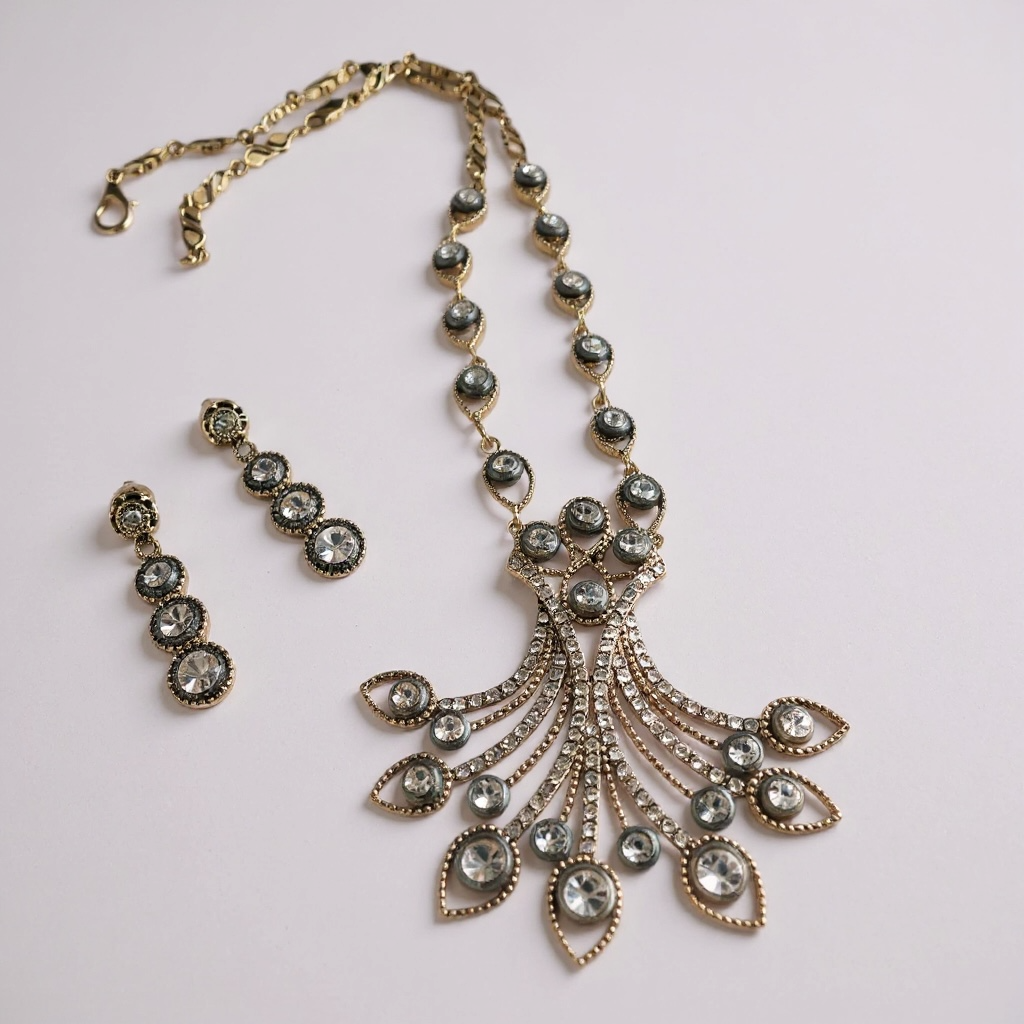 Trio Diamond Cut Earrings and Necklace Set