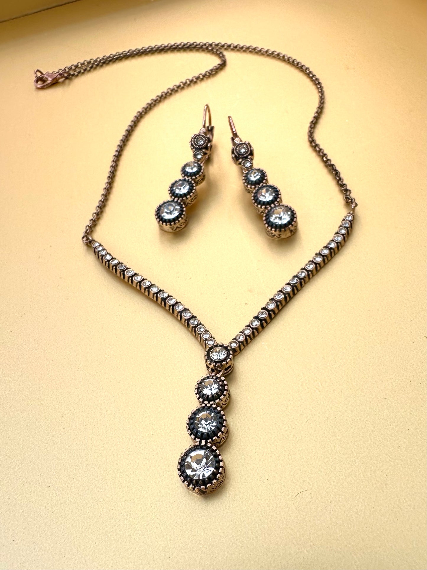 Trio Diamond Cut Earrings and Necklace Set