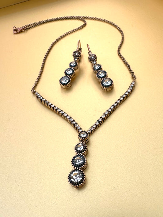 Trio Diamond Cut Earrings and Necklace Set