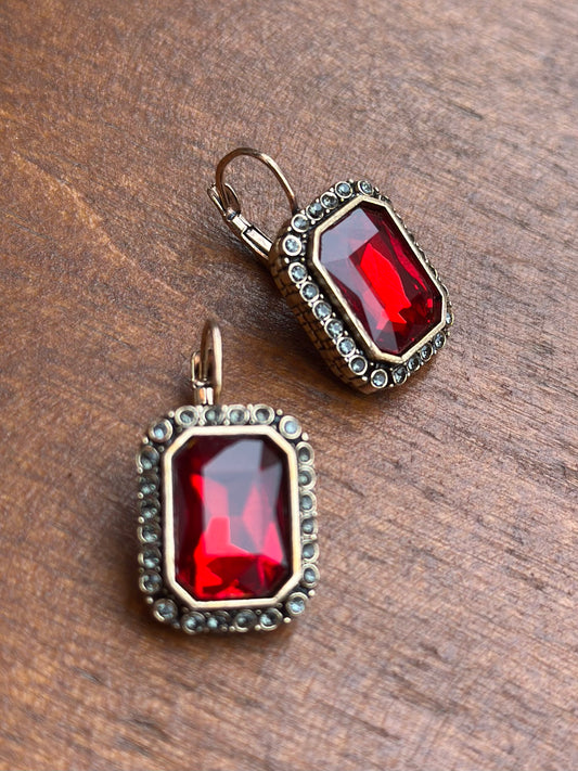 Red Baguette Earrings